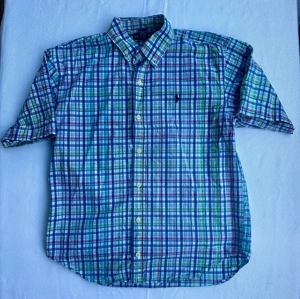 Ralph Lauren Plaid Short Sleeve Button Down Shirt Multicolor Boys' L